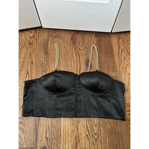 Love X Design Black Bustier Crop Top Gold Chain Straps 1X NWT